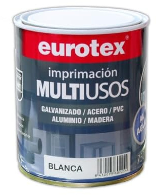 EUROTEX Imprimación Multiusos al Agua Prepara superficies de hierro, acero, madera, aluminio, galvanizado y PVC - 750 ml - Color Blanco - Acabado Satinado