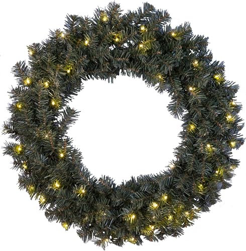 LED Weihnachtskranz Ottawa von Star Trading, Kranz Weihnachten in Tannengrün für innen und außen, warmweiß, mit Kabel, Ø: 70 cm, IP44