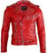 MDM Herren Biker Lederjacke mit Nieten Verzierung, Rot, Rindsleder (Gr. 3XL)