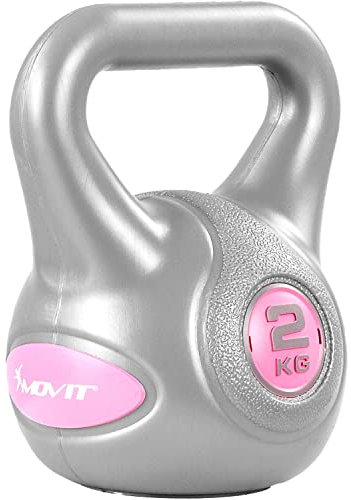 MOVIT Kettlebell STYLISH Grey, Kugelhantel mit Bodenschonender Kunststoffhülle, 2 bis 20 kg, Schadstoffgeprüft, 2 kg Pink