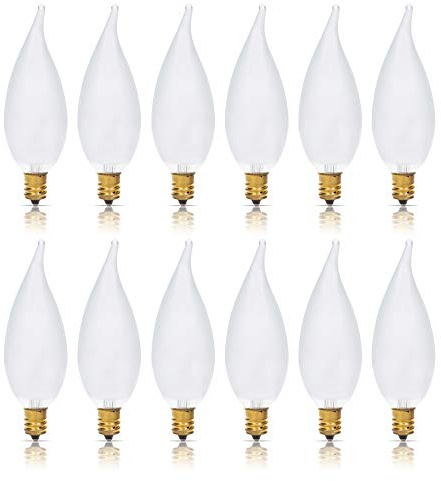 Simba Lighting Candelabra Flame Tip Frosted CA10 25W E12 Base 120V, 12 Pack