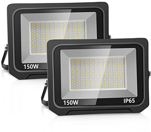 Bapro 2 Piezas Focos LED 150W Exterior 15000 Lúmenes - Proyector IP65 Luz Fría 6500K - Iluminación Decoración para Jardín, Parque, Garaje