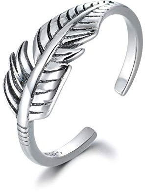 Shuxin Silber Damen Ring, 925 Sterling Silber Vintage Retro Daumen Ring, Verstellbar Hochzeitsringe Eheringe Verlobungsring Trauringe, Unisex Veränderbar Feder Knöchel Zehenringe Öffnen Ring