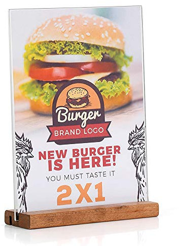 DISPLAY SALES - Présentoir de table double en bois avec pochette en acrylique Format A4, Présentoir de comptoir