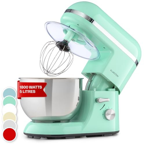 Klarstein Stand Mixer, 5L Food Mixer for Baking with Bowl, 1800W Cake Mixer w/Beater, Dough Hook, Whisk & Mixing Bowl, 6 Speed Planetary Rotation Kitchen Maker, Electric Mixer for Baking Bread Pastry