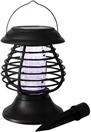 Solar LED Insektenlampe und 3 Einsatzmöglichkeiten - zum hängen, Stellen oder mit Erdspieß - Insektenvernichter Laterne mit UV-A Licht Camping Leuchte