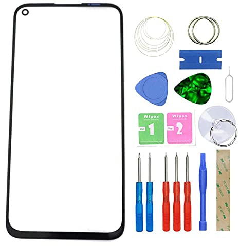 MovTEK Display Glas Frontglas Reparatur Set Original kompatibel mit Huawei P40 Lite 6.4 inkl. Werkzeugsatz -Schwarz (Midnight Black)
