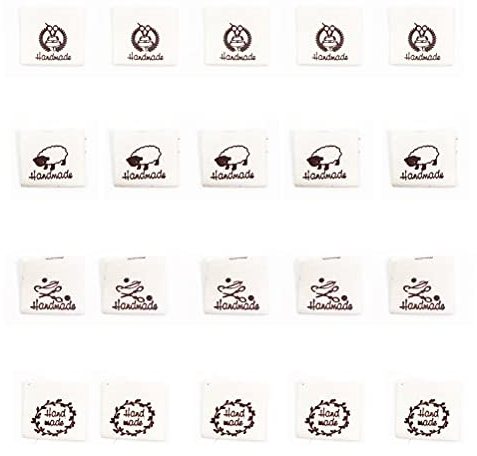 MiaLover 80 Stück Handmade Stoff Labels Tags Kleideretiketten Aufnäher Handmade with Love Handarbeit Etiketten zum nähen für DIY Klediung Näharbeit dekor, Vier Stile(Hellgelb)