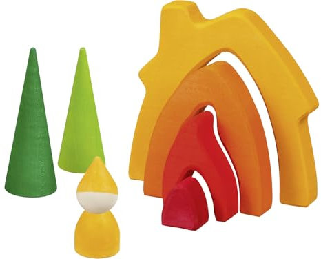 goki 58427 - Zwergenhaus - goki Evolution - aus hochwertigem Ahornholz - 7 Teile - Bunte Farben auf Wasserbasis - Made in Europa