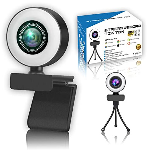 MADD Webcam TikTok PC Telecamera Web Streaming Compatibile Full HD 1920x1080P Foto Videoconferenza Microfono con Luce ad Anello Regolabile Supporto 3D Rotazione 360° Alta Risoluzione Autofocus USB