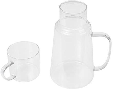 Zerodeko Théière 1 Set Bedside Water Carafe with Tumbler Glass Water Pitcher Set Cold Water Pitcher with Handle for Juice Tea Beverage 1300Ml Carafe À Café