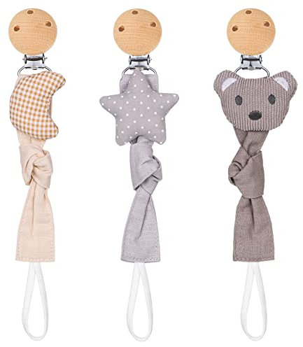 ALTcompluser 3 Pcs Dummy Clips, BPA Free Soother Pacifier Chain Holder Clips, Personalised Dummy Strap for Unisex Boys Girls Baby and Newborn (Grey)
