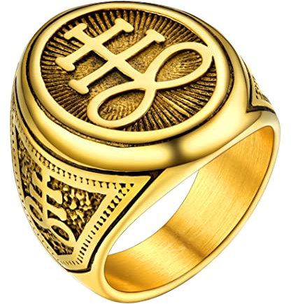PROSTEEL Herren Leviathan Kreuz Siegelring Größe 59 18k vergoldet Satanskreuz Oval Statement Ring für Männer Modeschmuck Accessoire