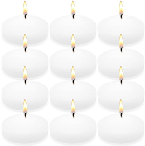 10 Hour White Floating Candles Large 3 Unscented Dripless Water Wax Floating Candles for Vases, Centerpieces at Wedding, Party, Pool, Holidays, Set of 12