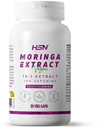 HSN Moringa Oleifera 7500mg (10% Saponinas) por dosis diaria | 30 Cápsulas Vegetales | Extracto Hojas de Moringa oleifera 15x Veces Más Concentrado | No-GMO, Vegano, Sin Gluten
