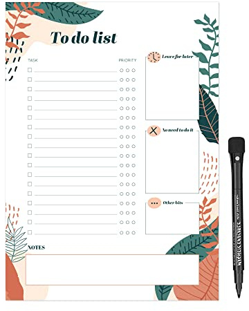 Magnetic To Do List, Daily Planner and Organiser for Fridge, Whiteboard or Office – Get Organised, Reduce Stress, Daily Schedule or Shopping List with Jungle Leaves Design