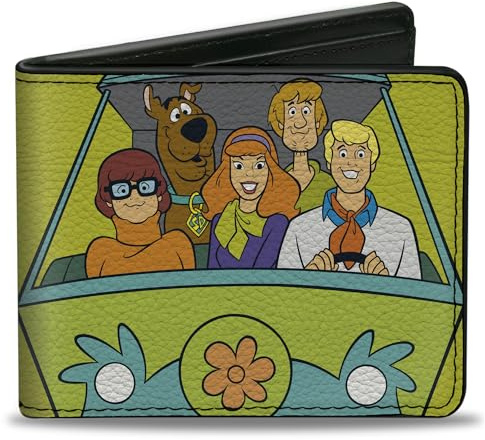 Buckle-Down Scooby Doo Wallet, Bifold, Scooby Doo Group Driving Mystery Machine Front Pose and Text, Vegan Leather, Men's