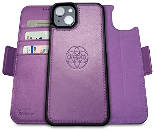Dreem Fibonacci kompatibel mit iPhone 14 & iPhone 16e Brieftaschen-Etui / 3-in-1 stoßfestes Etui und abnehmbares Folio aus veganem Leder, MagSafe-kompatibel, RFID-Schutz [Lila]