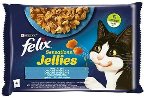 NESTLE POLSKA Felix SASZ Nassfutter für Katzen, 4 x 85 g, Rybne Dänemark in JelreTce / 12