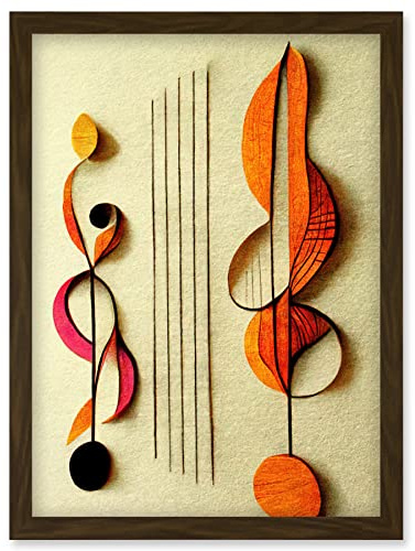 Wee Blue Coo Abstract Autumnal Boho Music Clefs and Staff Musical Cream Copper Pink Yellow Artwork Framed Wall Art Print A4