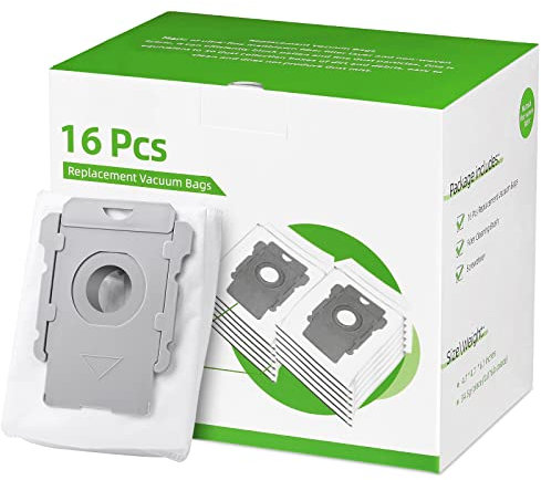 Rowhalf Lot de 16 sacs d'aspirateur - Filtration efficace de la poussière - Compatible avec iRobot Roomba série i& s et j - Pour i3+, i4+, i5+, i6+, J6+, i7, i7+ (7550) j7, j7+, i8+, J8+, J9+, S9+ -