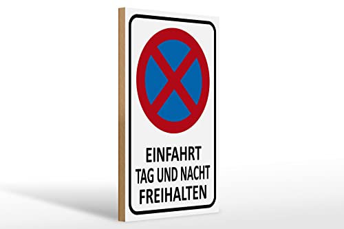 FEMER Holzschild Hinweis 20x30 cm Einfahrt Tag und Nacht freihalten Schild Wooden Sign