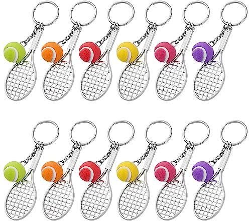 Porte-Clés Tennis Mini en Métal - Raquette et Balle Créatif - Sport 12 Pièces (6 Balles de Couleur)