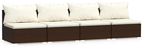 Bussandri Exclusive 4-Sitzer-Sofa mit Kissen aus Polyrattan braun
