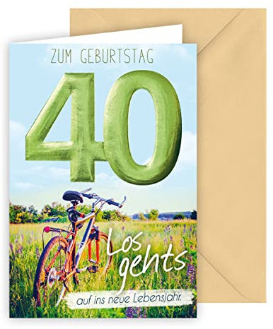 KE - 40. Geburtstagskarte, Premium Qualität, inkl. Umschlag, DIN B6, Motiv: Rad