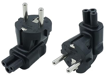 RIIEYOCA 90 Grad Schuko-Stecker auf IEC C5 Adapter, IEC320 C5 Buchse auf Europäischen Stecker CEE 7/7 Stecker Adapter für Laptop oder C5 Kabel Geräte - Schwarz (2 Pack)