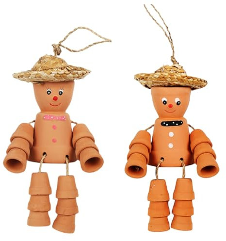 AQUAINNO 2 x fröhliche und sonnige Blumentöpfe für Männer mit Strohhüten, Gartendekoration, Dekoration für Terrasse, Hof oder Rasen