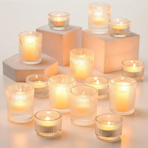 Hewory Teelichtgläser Teelichthalter Glas: 24er Klar Teelichter Glas Klein Kerzengläser für Schwimmkerzen, Kerzenhalter Windlichter Tischdeko für Hochzeit Geburtstagsfeier Wohnzimmer Deko