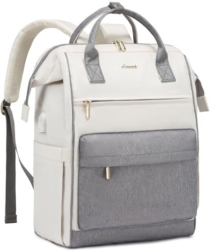 LOVEVOOK 15,6 Zoll Laptop Arbeitstasche Backpack Women Wasserdichter Handtasche Handgepäck Reiserucksack, Anti Diebstahl School Bag Modern für Business Travel Büro Uni, Beige Grau