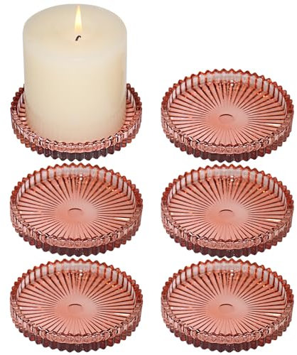 HofferRuffer Lot de 6 bougeoirs ronds en verre de 10 cm pour bougies piliers, bougies chauffe-plat, marron rougeâtre