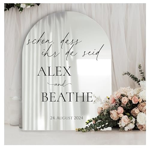 Manschin-Laserdesign Plaque de bienvenue en verre acrylique avec miroir personnalisé dans différentes couleurs - Fabriqué en Allemagne - Panneau de bienvenue pour mariage (30 x 45 cm, argenté)