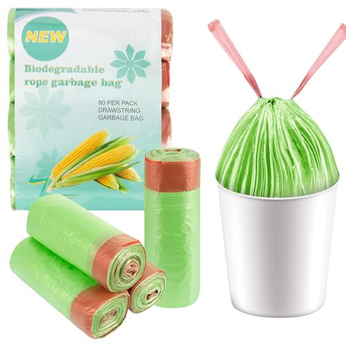 80 Organiques Sac Poubelle avec Poignees 15L Sacs à Ordures Bio sacs poubelle biodégradables Sacs à ordures de Cuisine Dégradables et Recyclables, Compostables Sacs à Ordures Bio (45 x50cm,vert)