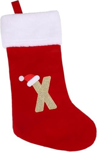 VEYLIN 20 Inch Christmas Stockings with Letters, Plush Christmas Stockings Large Embroidered Stockings Christmas Stockings for Kids/Adult Red Letter(X)