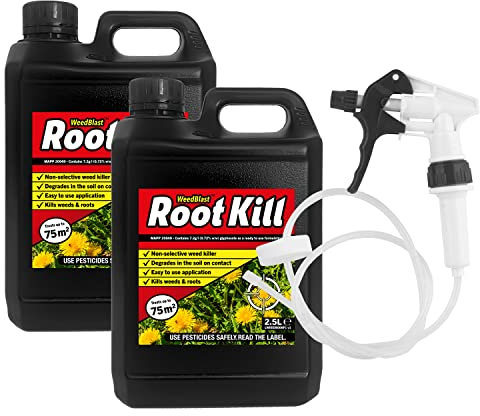 Weedblast Rootkill Weedkiller 2 x 2.5 Litre, Ready to use Glyphosate Weed Killer, Long Hose Trigger