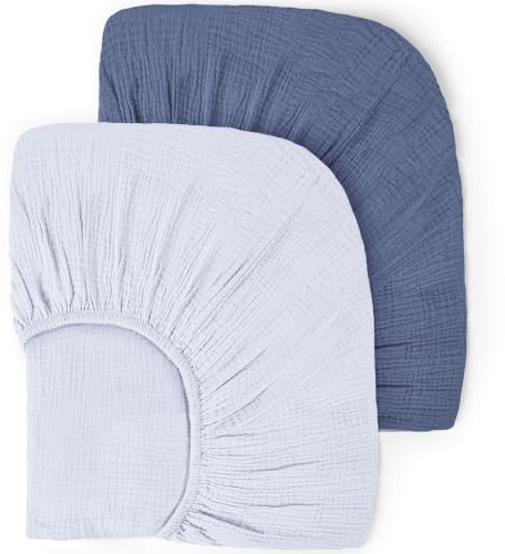 lulumoon Baby-Musselin-Bettlaken für Kinderbett, Baumwolle, neutral, für Jungen und Mädchen, 2 Stück