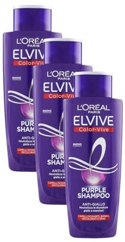 L'Oréal Paris Anti-Gelb Color Vive Purple Shampoo, Shampoo für gebleichtes Haar, Blond, Grau, 200 ml (Packung mit 3)