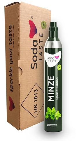SodaTASTE CO2-Zylinder tauschen (Refill) für Wassersprudler, mit natürlichem Minz-Aroma, ohne Sirup, für bis zu 60l gesprudeltes Wasser mit Geschmack, zuckerfrei (ACHTUNG: Leerer Zylinder benötigt)
