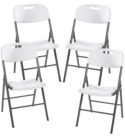 [en.casa] Klappstuhl Ljusnarsberg Gartenstuhl im 4er Set Campingstuhl Faltbarer Kunststoff Stuhl Bistrostuhl mit Metallgestell 87x46x53cm Weiß
