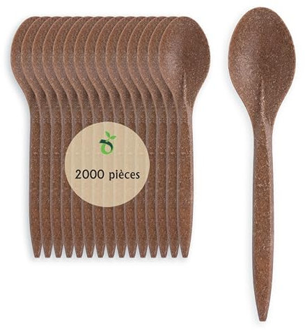 ECOPICNIC Cuillères Jetables WPC 2000 Pièces Marron Foncé | Cuillères Écologiques et Durables en Bois et Plastique Composites, Parfaites pour Couverts Jetables Événements, Fêtes