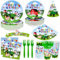DYLIVeS Farm tractor plates and napkins decoration, Barnyard Party Supplies Disposable Farm House Theme Paper Plates Napkins Cups, Cup Sleeves, Birthday Hats Forks Tableware, Serve 24