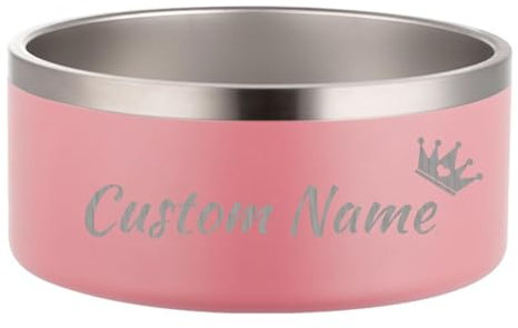 Gamelle pour Chien personnalisé en INOX avec Fond antidérapant - Bol Durable pour Chats et Chiens, gamelle INOX pour Chiot et Chaton(Rose)