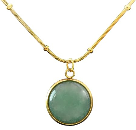 Elegante Goldkette mit Natürlicher Jade - Spiritueller Schmuck - Handgefertigte Halskette aus Edelstahl Gold - Mama Geschenke - Weihnachten - Geburtstag - Schmuck Geschenke