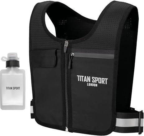 TITAN SPORT Running Vest Phone Holder, Lightweight Hydration Jacket with 190 ml Water Bottle, Adjustable Reflective Waistband with Large Water-Resistant Pockets for Accessories, Men & Women