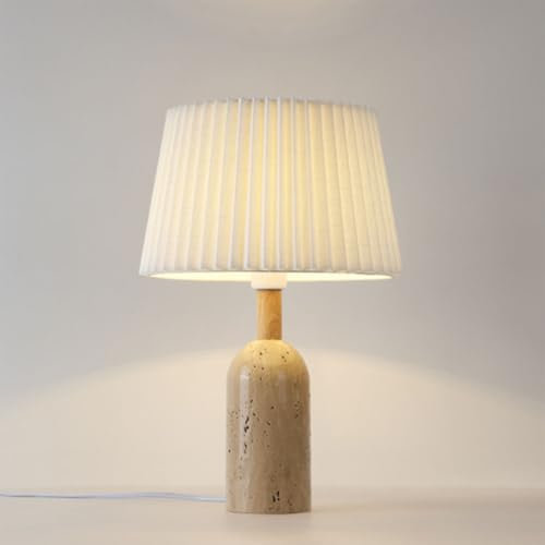 YKSJDFH Wabi-Sabi-Tischlampe aus Naturstein, japanische Travertinlampe mit Lampenschirm aus Leinenstoff, E27-Nachttischlampe, Schlafzimmer neben Leselampe, rustikale Schreibtischlampe, Wohnzimmer, Bür