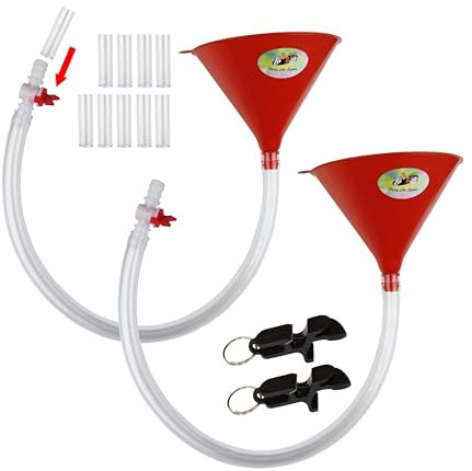 Beer Bong Funnel 2 Pack - 2 funnels, 2 Shotgun Tool Bottle Opener Keychain, 10 Mouthpieces, 2 Extra Long 2.5 feet (30 inch) Kink Free Tube, 2 nozzles - Premium Funnel for Beer Drinking Games, Party