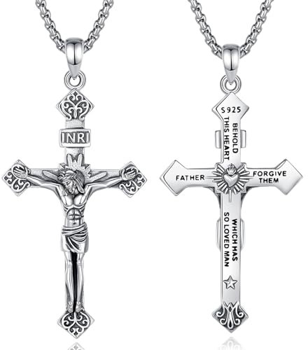 CELESTIA Gnadenkreuz Kruzifix Kreuz Kette Herren Damen Silber 925 Kreuz Anhänger Männer Schutzschmuck Geschenke Frauen Männer Unisex-Talisman Amulett Gegen Satan Böse